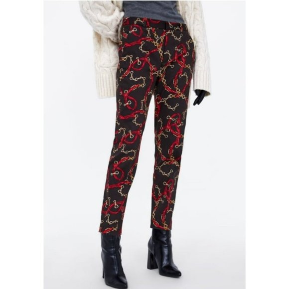 Zara Chain Print Cigarette Pants Size Small - Picture 2 of 9